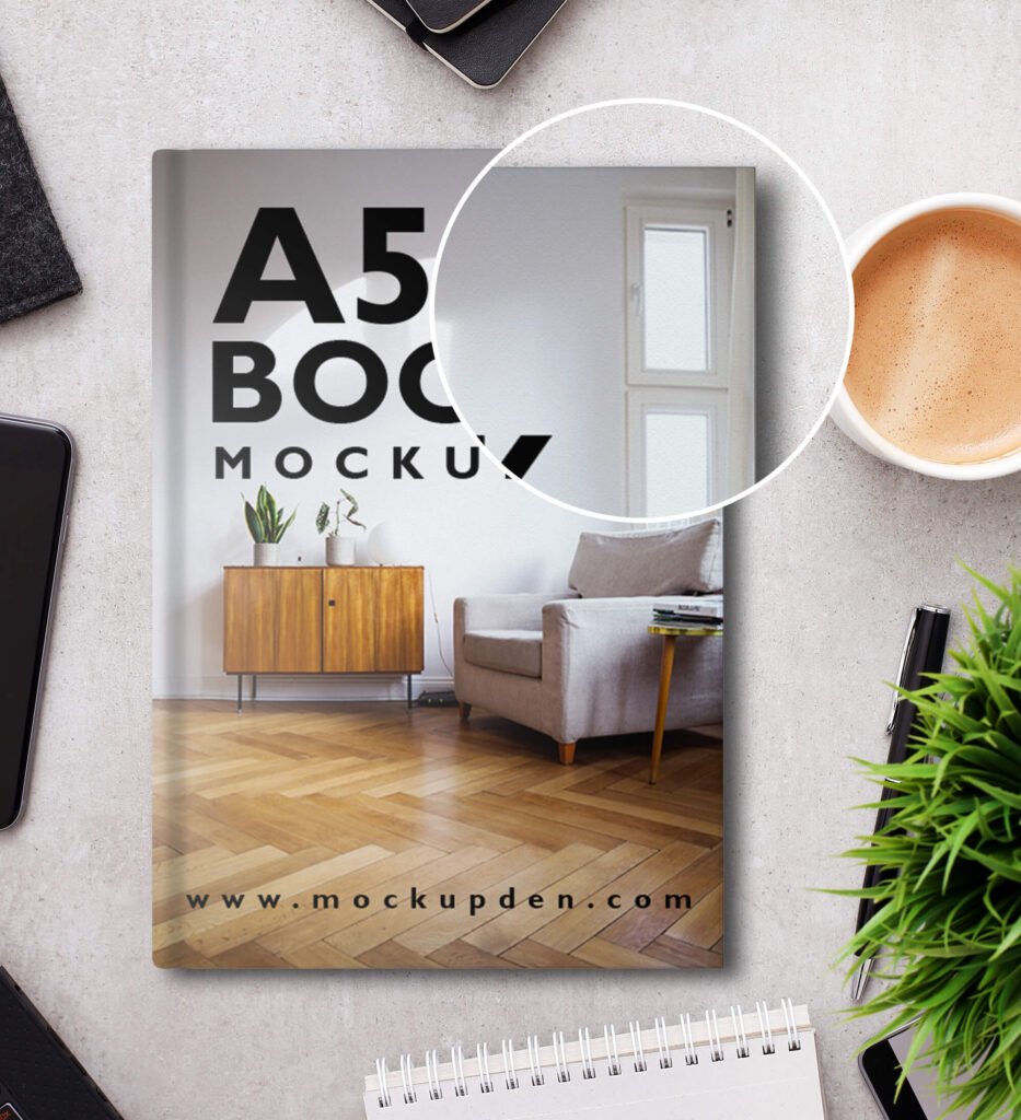 Close Up Of a Free A5 Book Mockup PSD Template