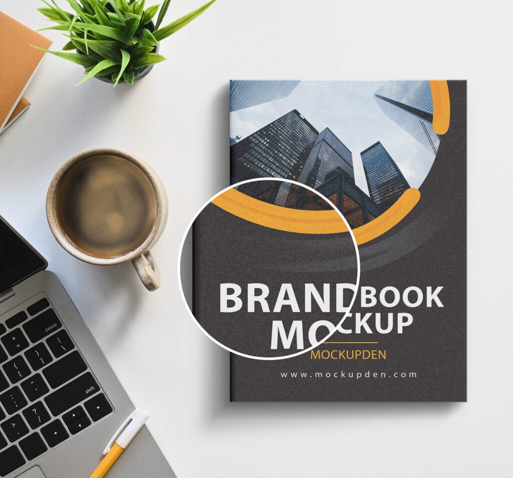 Close Up Of a Free Brand Book Mockup PSD Template
