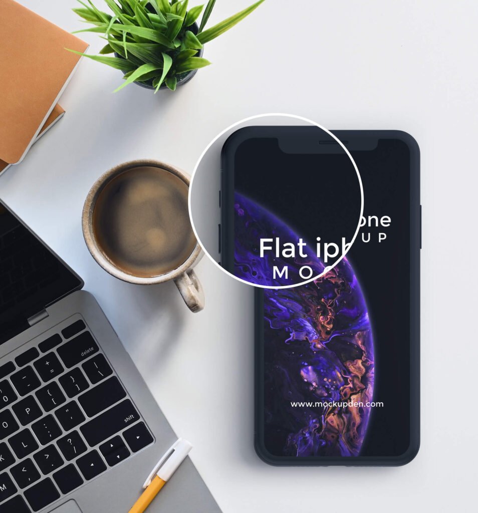 Close Up Of a Free Flat iphone Mockup PSD Template