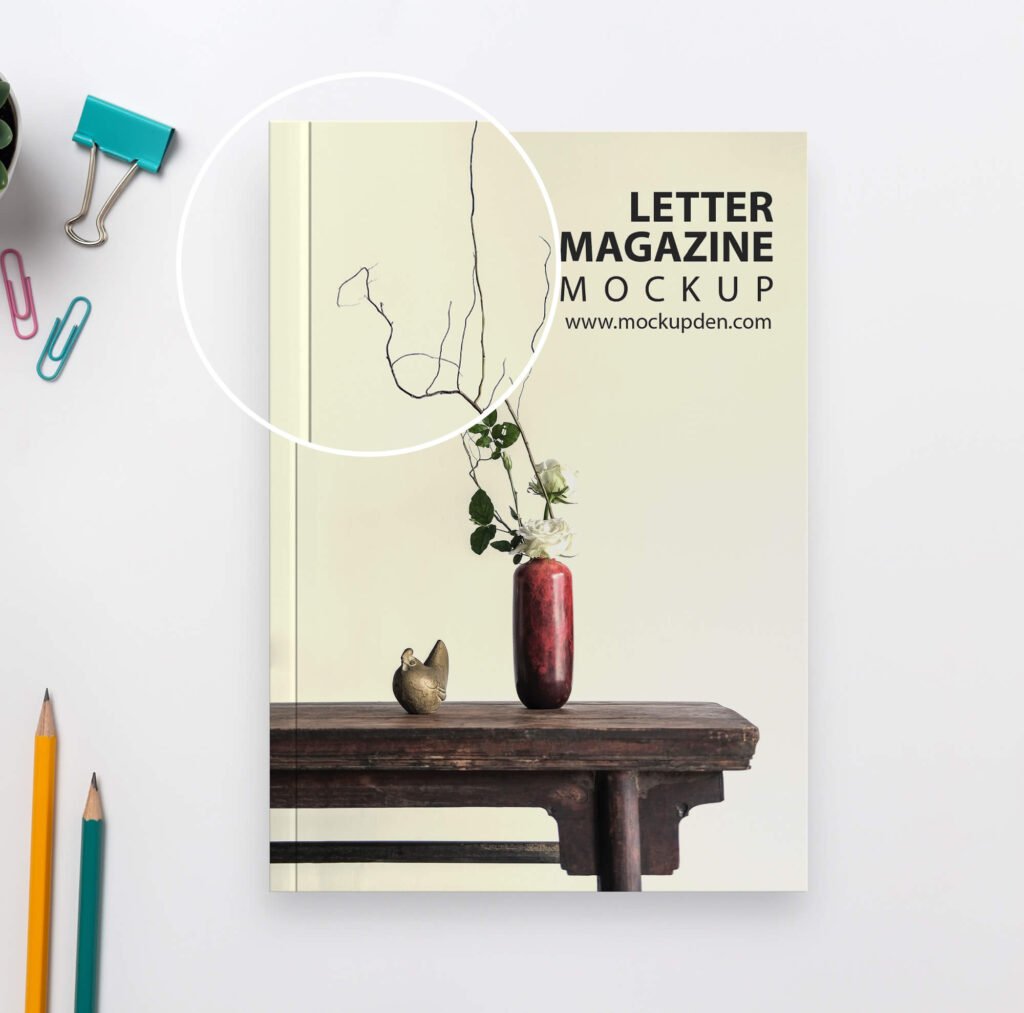 Close Up Of a Free Letter Magazine Mockup PSD Template