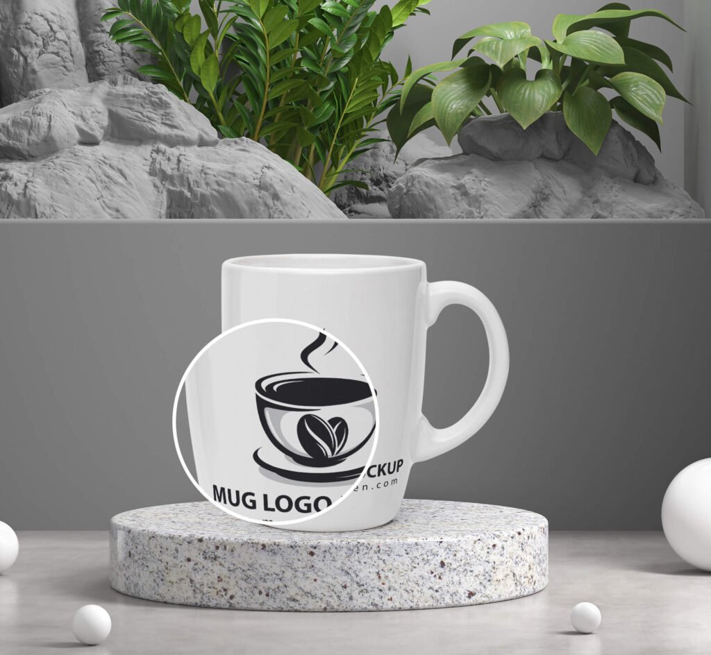 Close Up Of a Free Mug Logo Mockup PSD Template