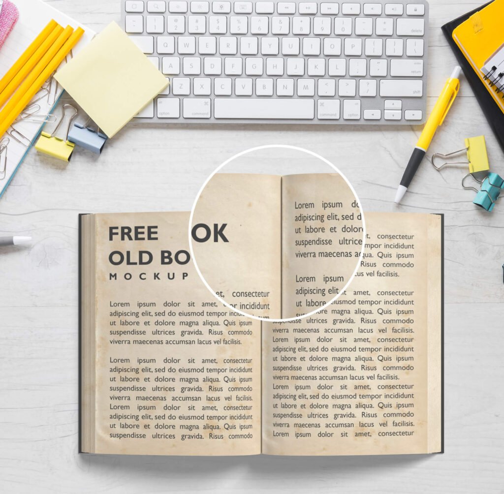 Close Up Of a Free Old Book Mockup PSD Template