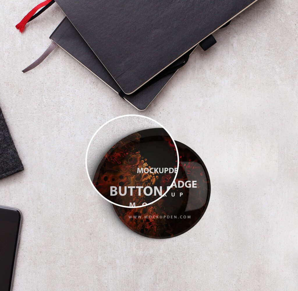 Close Up of a Free Button Badge Mockup PSD Template