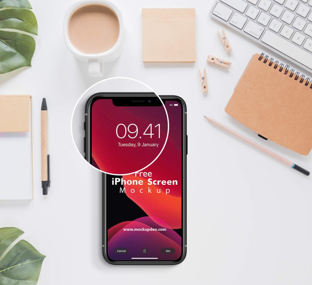 Close Up of a Free iPhone Screen Mockup PSD Template