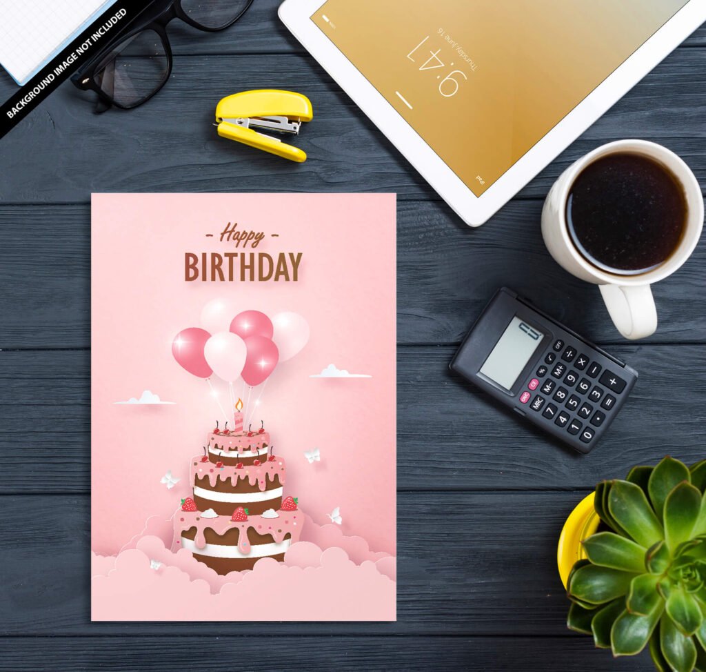 Free Birthday Card Mockup PSD Template