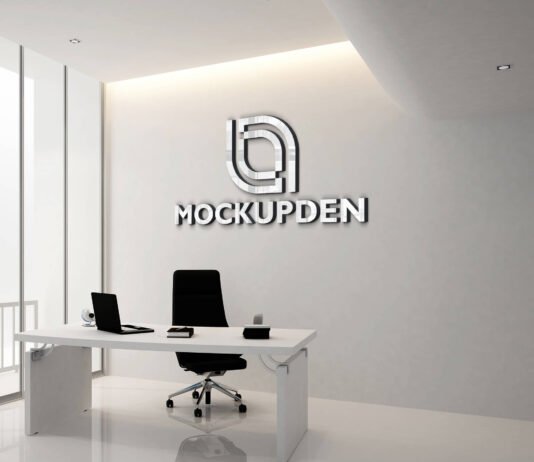 Free Office Wall Logo Mockup PSD Template