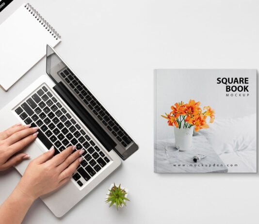 Free Square Book Mockup PSD Template