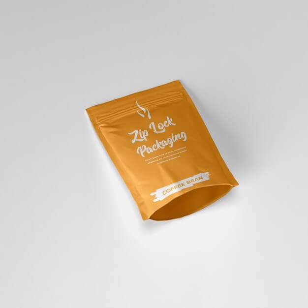 Matte ziplock pouch coffee powder container laying down mockup Premium Psd (1)