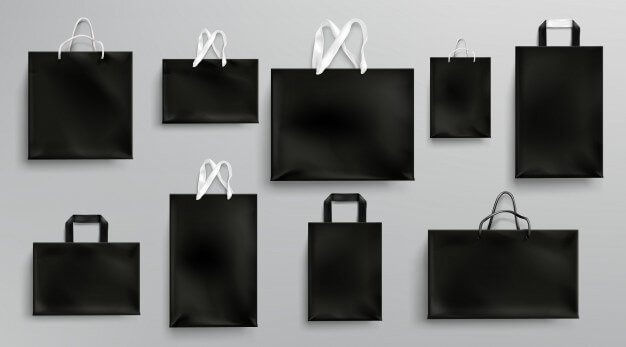 Paper shopping bags mockup, black packages set Free Vector