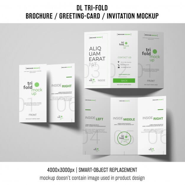 Three trifold brochure or invitation mockups Free Psd (2)