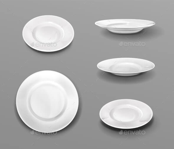 White Plates, Realistic 3d Ceramic Dishes Top View (1)