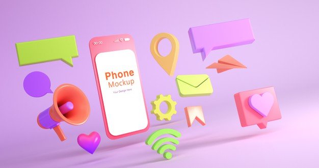 3d rendering of phone mockup and social icon Premium Psd