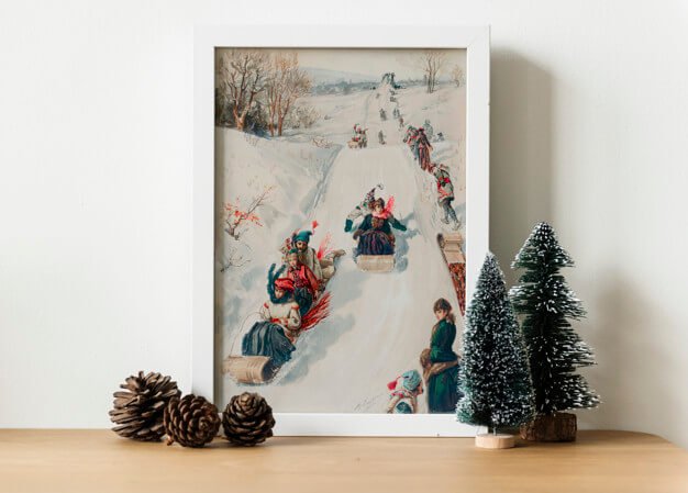 A hand drawing picture of sled in winter picture Free Psd