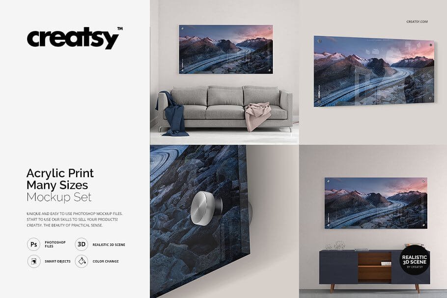 Acrylic Print Many Sizes Mockup Set