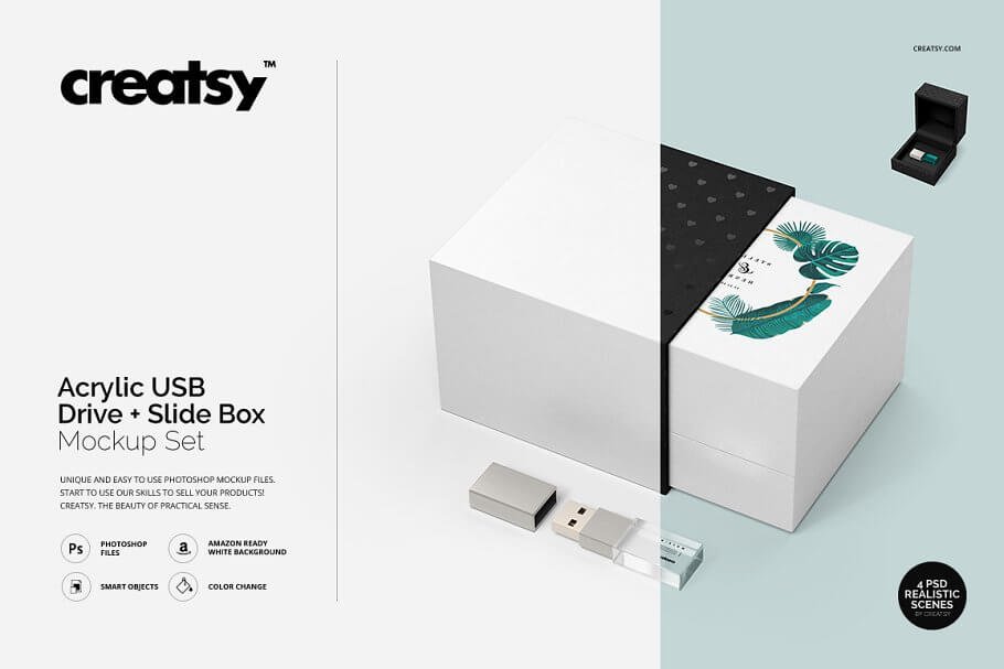 Acrylic USB Drive Slide Box Mockup