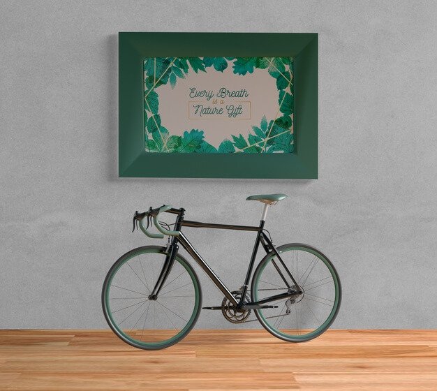 Bicycle with green frame mock-up indoors Free Psd (1)