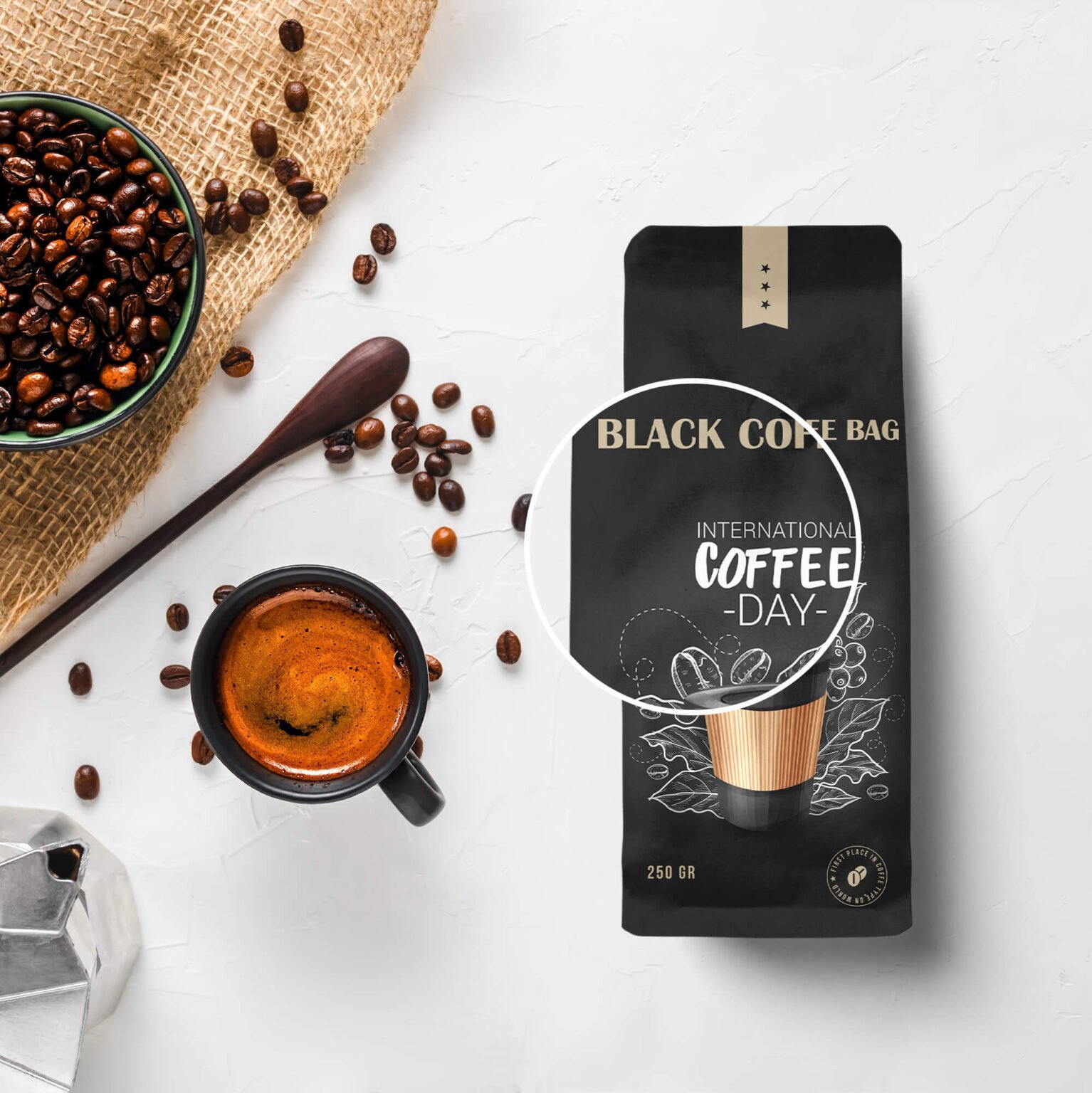 Download Free Black Coffee Bag Mockup PSD Template - Mockup Den