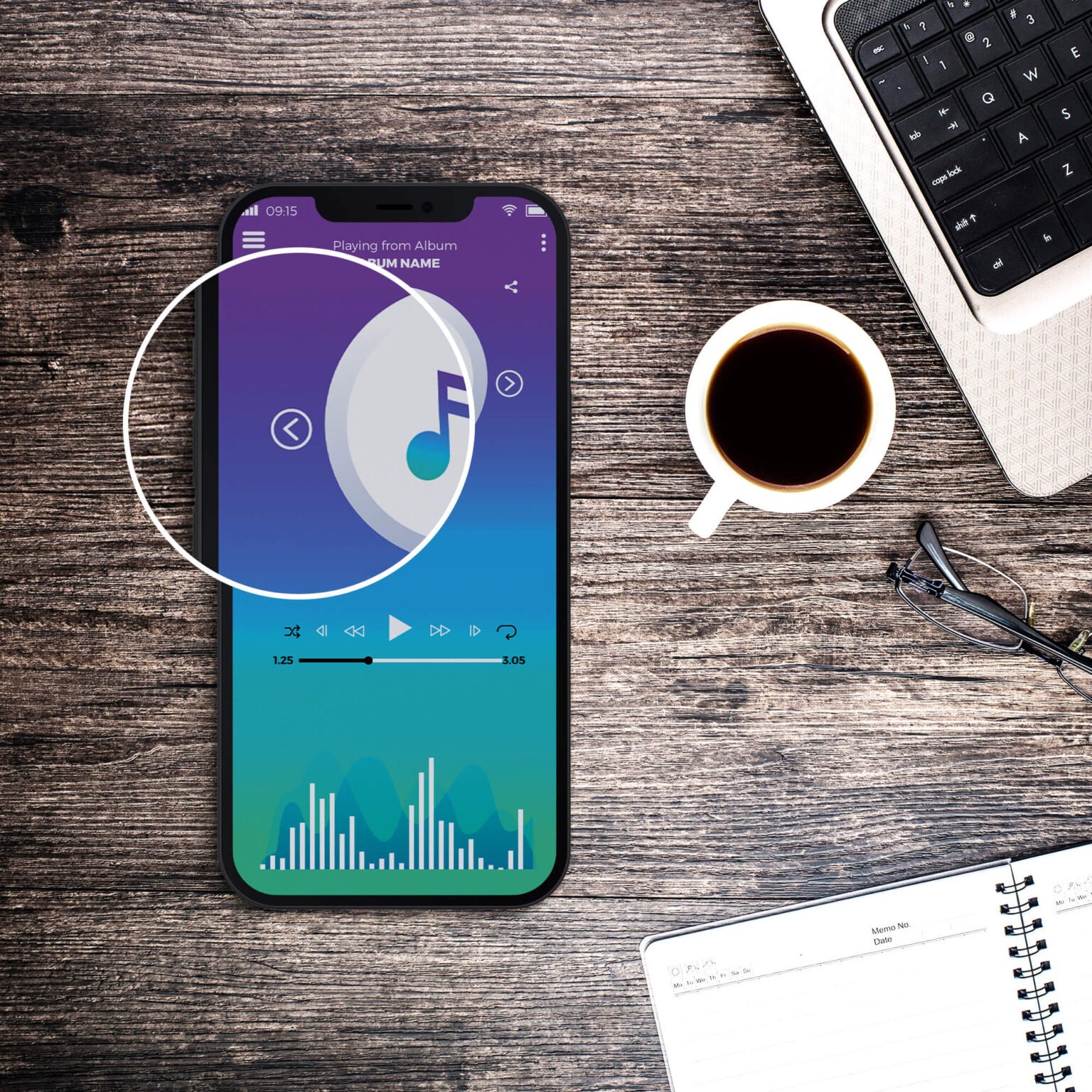 Download Free Neon Music App Mockup PSD Template - Mockup Den