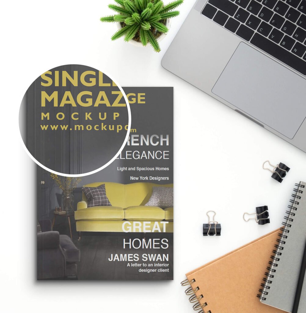 Close Up Of a Free Single Page Magazine Mockup PSD Template