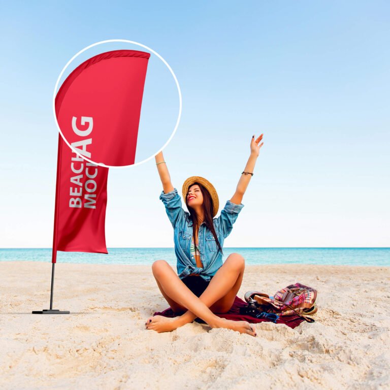 Download Free Beach Flag Mockup PSD Template - Mockup Den