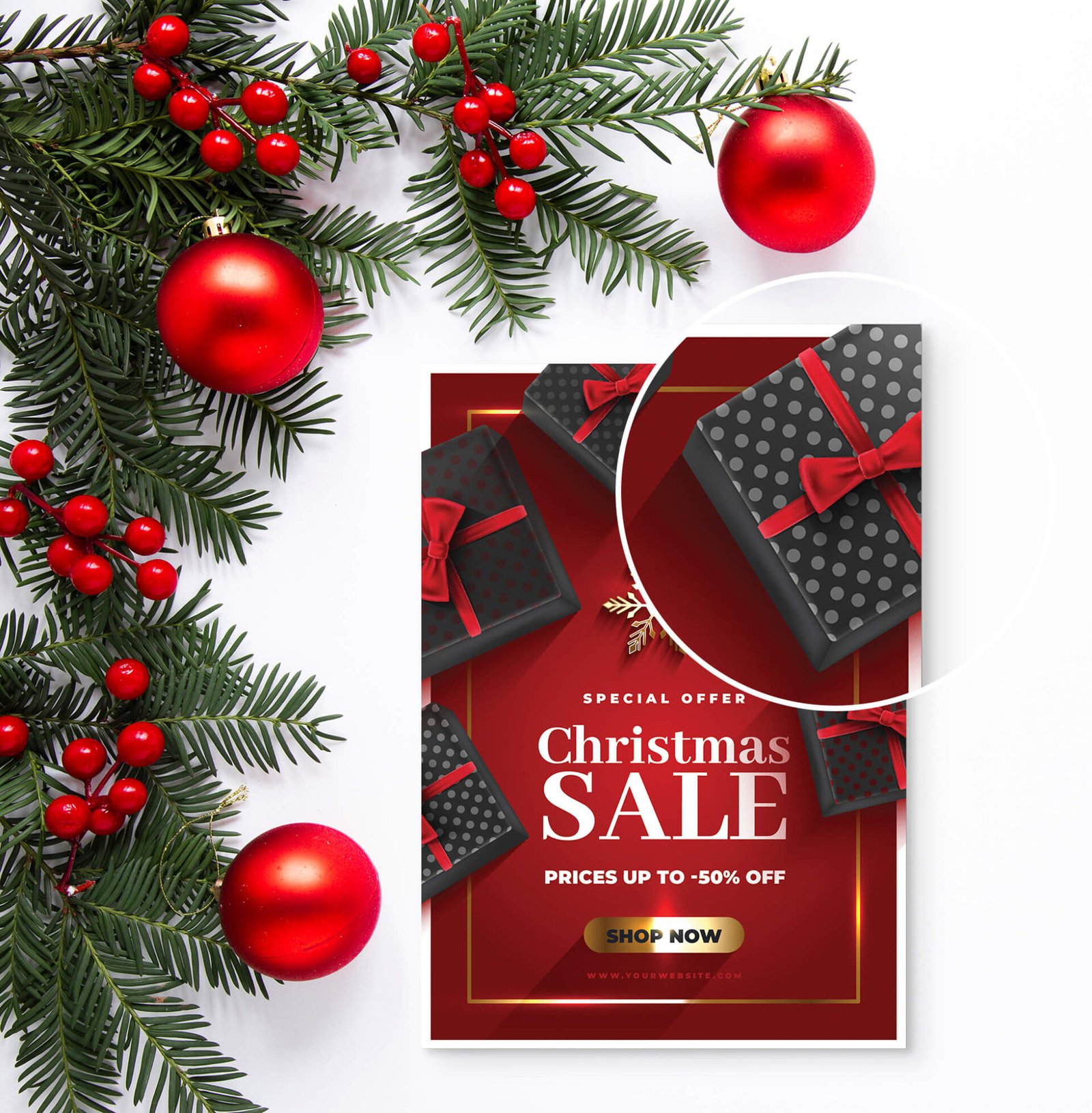 Free Christmas Sale Gift Card Mockup PSD Template Mockup Den