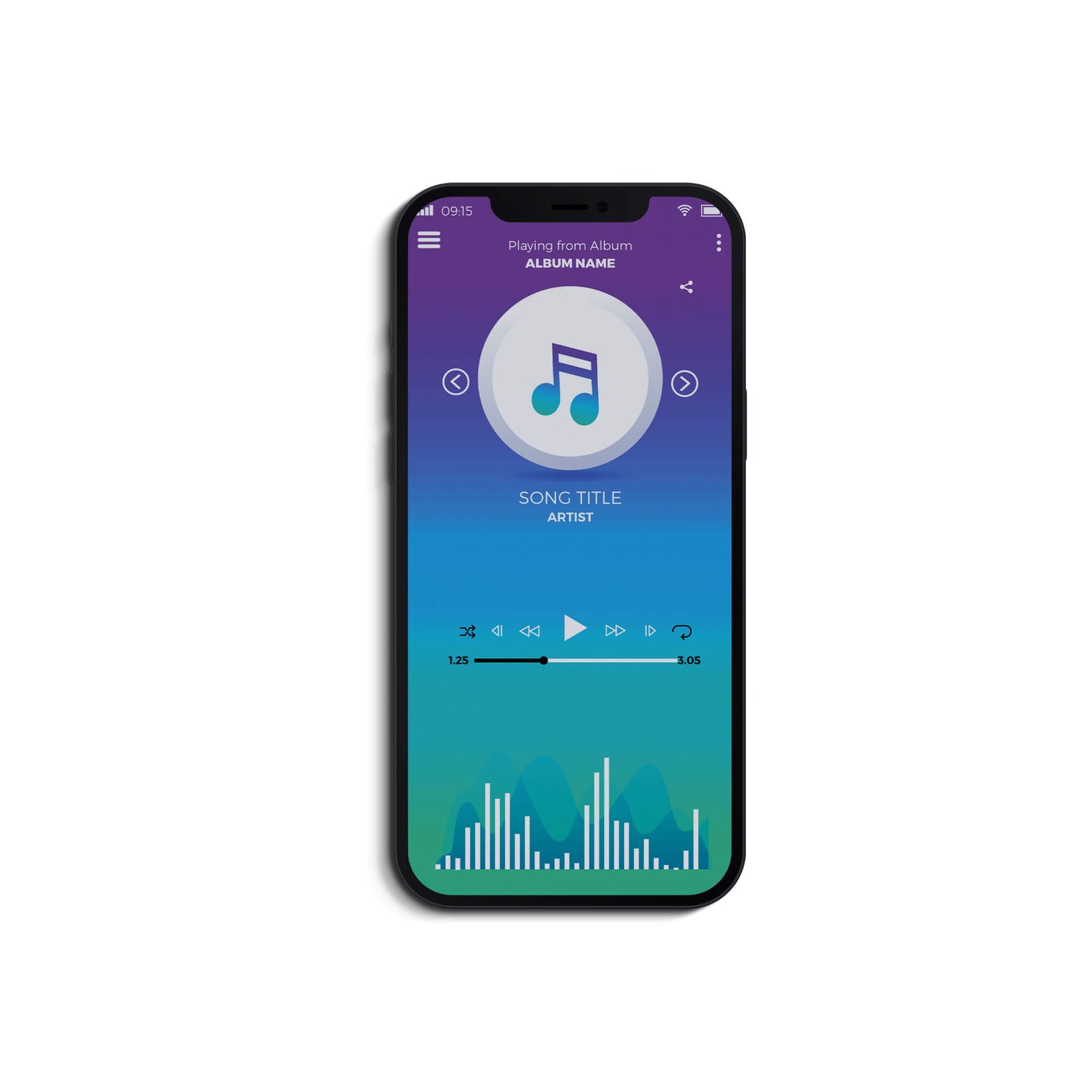 Design Free Neon Music App Mockup PSD Template