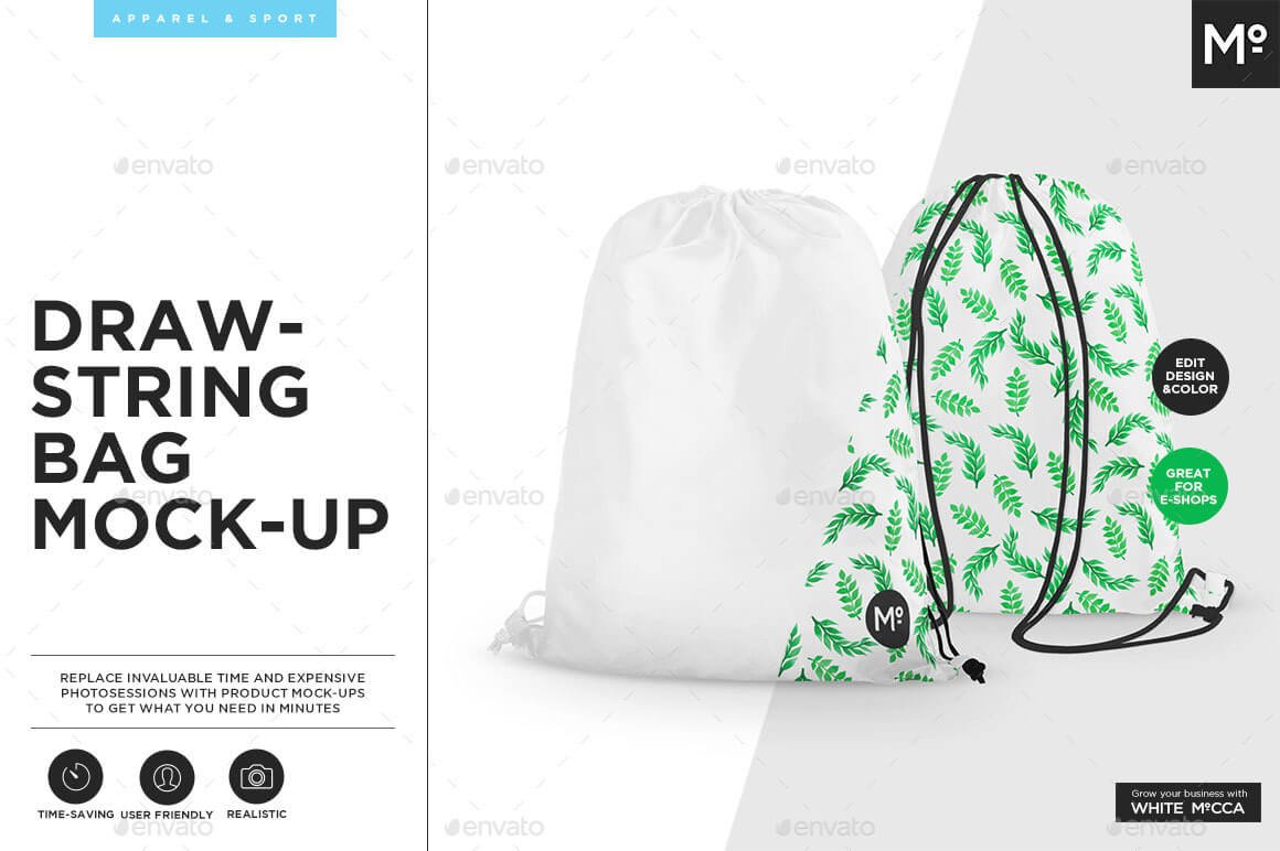 UpleuMockUpStudio Cotton Muslin Drawstring Bag Mockup, Drawstring Pouch Mockup, Bag Pouch Mockup | Compatible with Affinity Designer - Smart Object