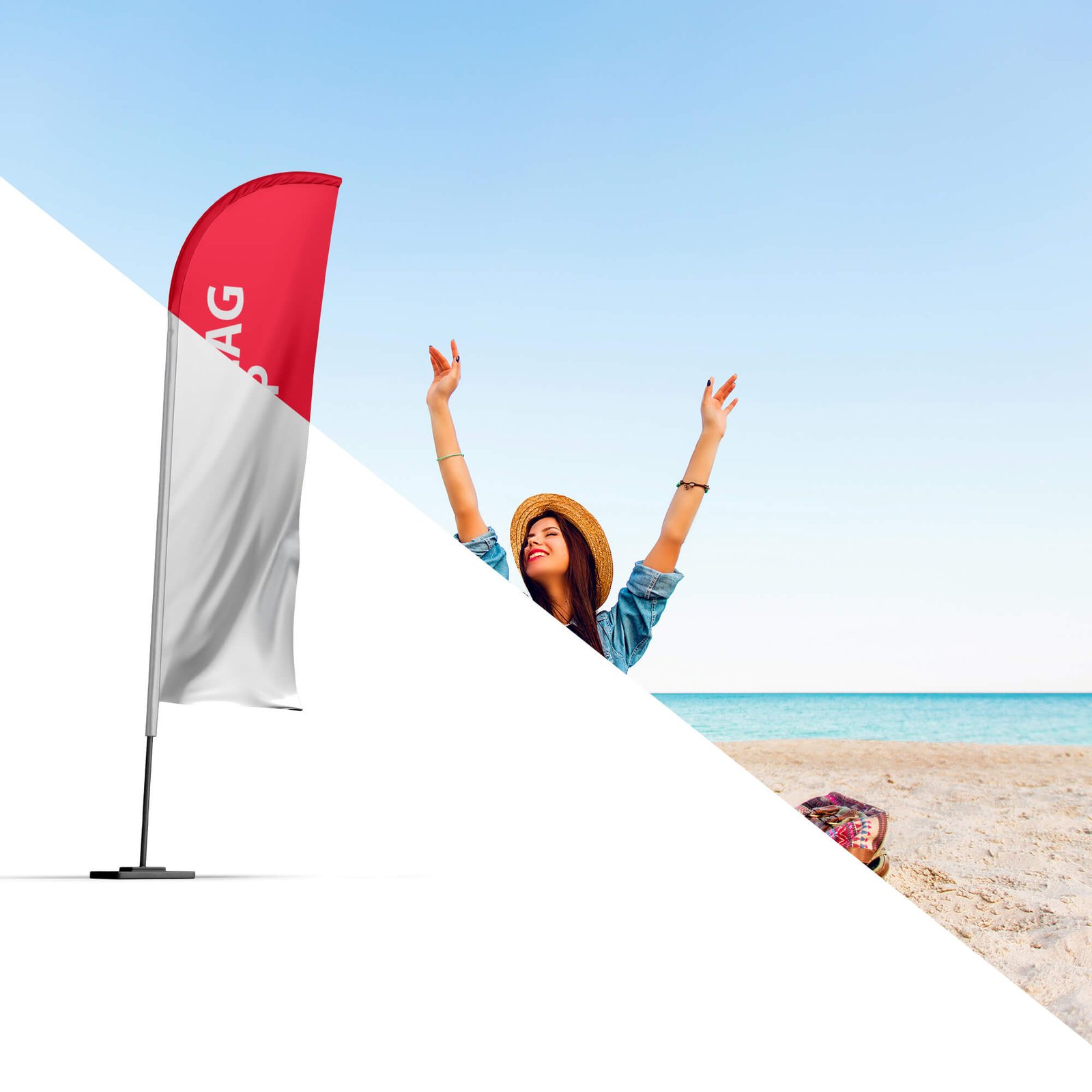 Editable Free Beach Flag Mockup PSD Template