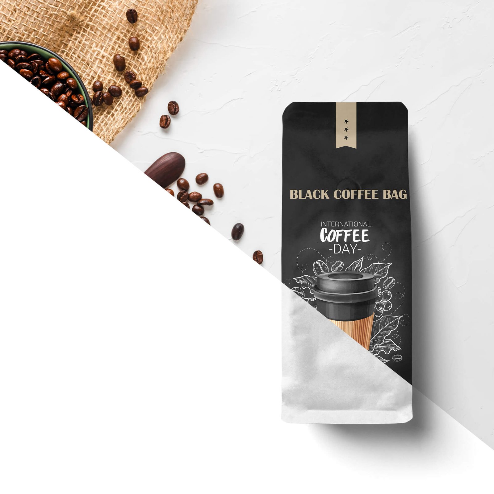 Download Free Black Coffee Bag Mockup PSD Template - Mockup Den