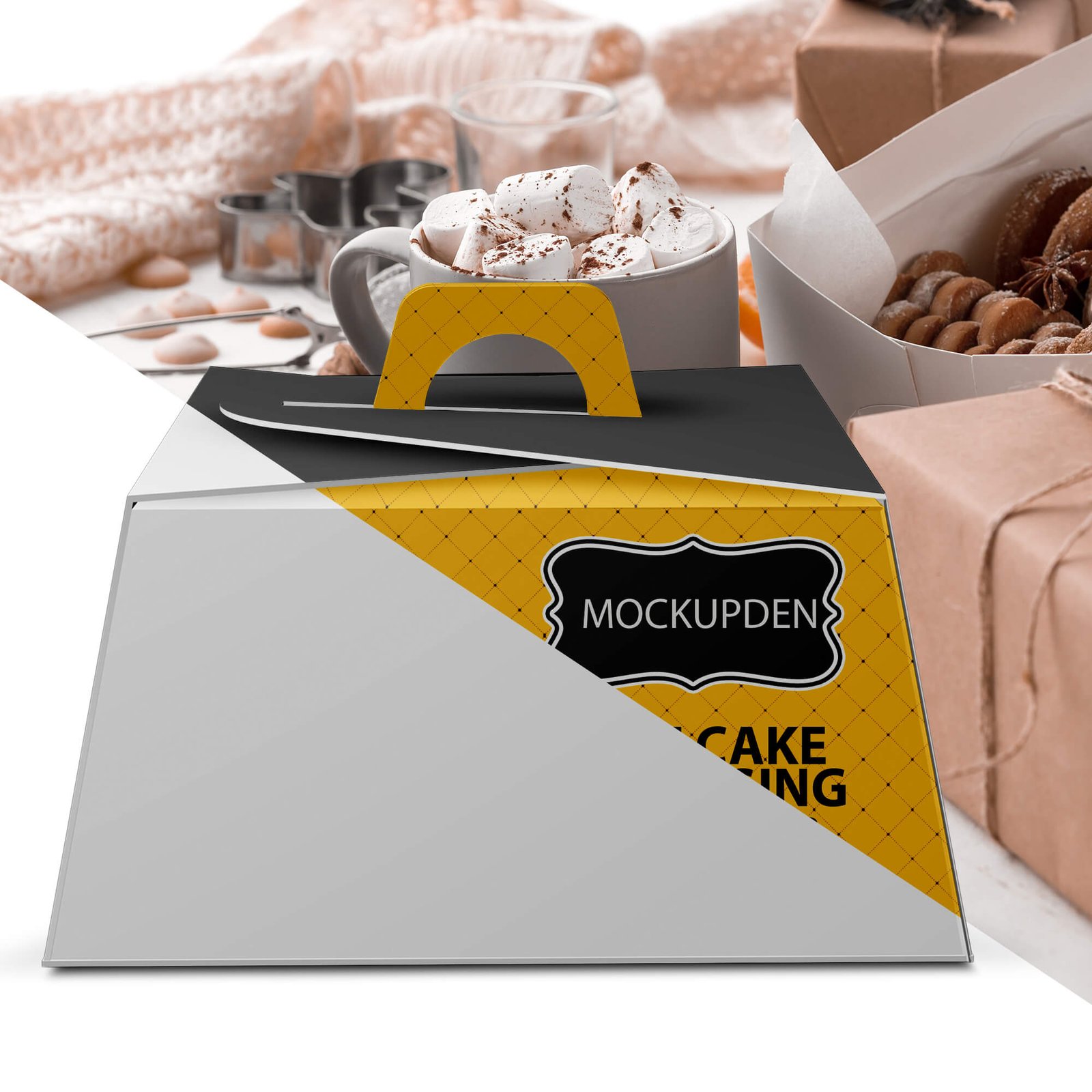 Editable Free Cake Packaging Mockup PSD Template