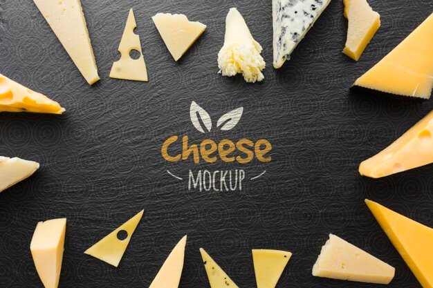 Flat lay of assortment of locally grown cheese Free Psd
