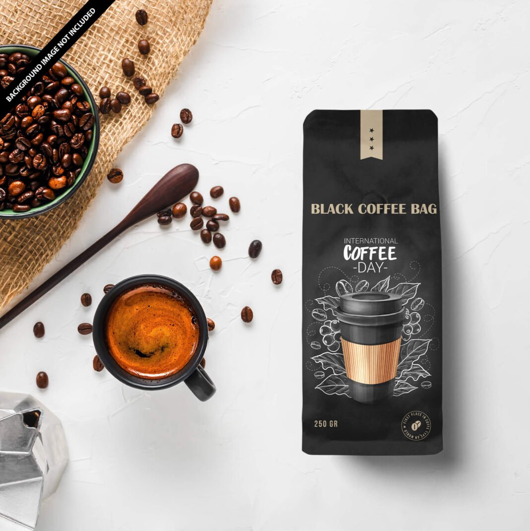 Download Free Black Coffee Bag Mockup PSD Template - Mockup Den