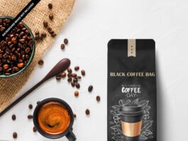 Free Black Coffee Bag Mockup PSD Template