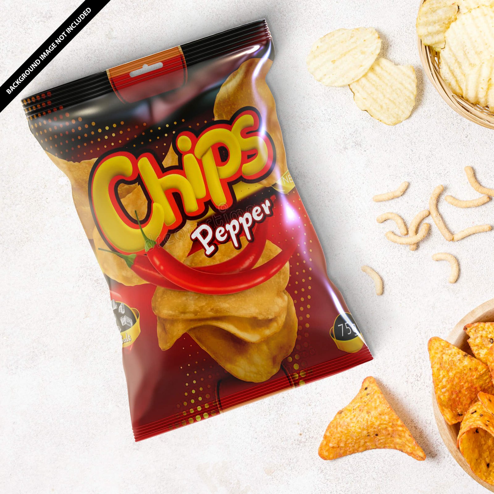 Free Red Pepper Chips Bag Mockup PSD Template
