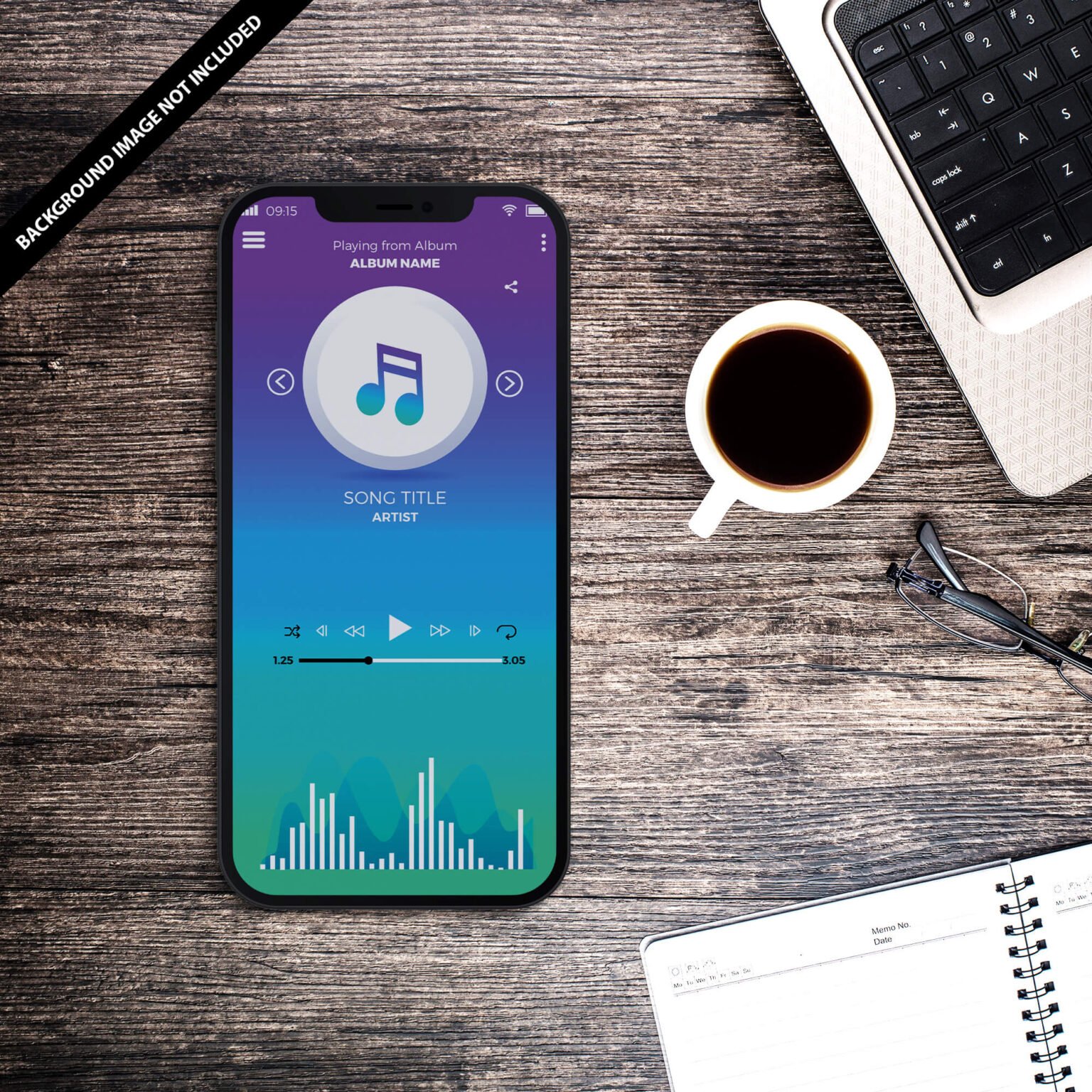 Download Free Neon Music App Mockup PSD Template - Mockup Den