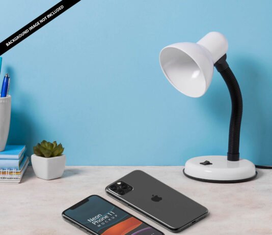 Free Neon Phone 11 Mockup PSD Template