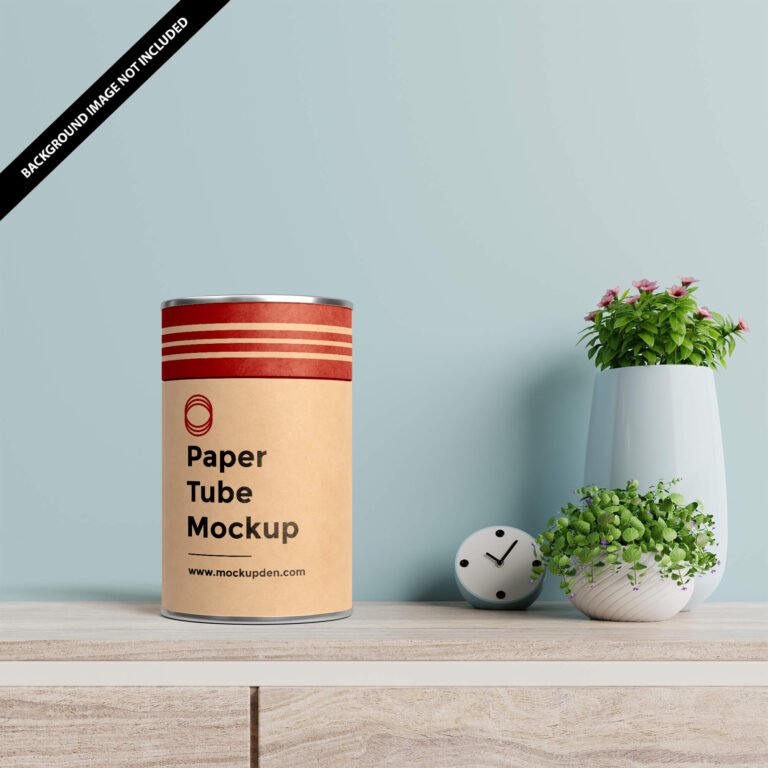 Free Paper Tube On a Shelf Mockup PSD Template