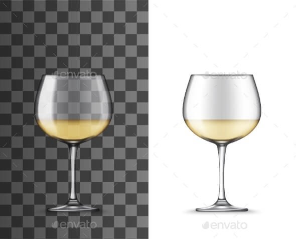 Glass of White Wine Montrachet Realistic Mockup