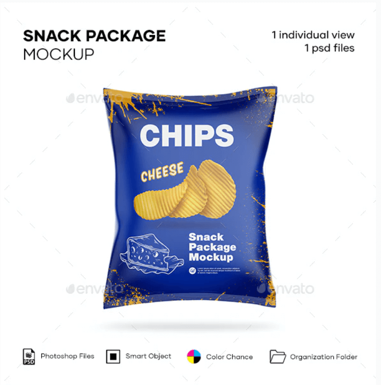 Glossy Snack Package Chips Mockup