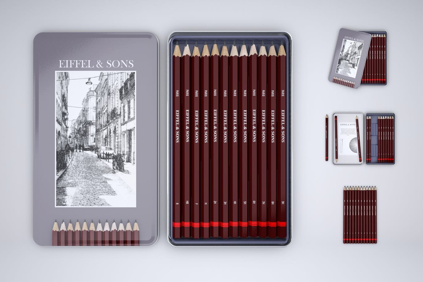 Graphic Pencils Tin Set Mock-Up