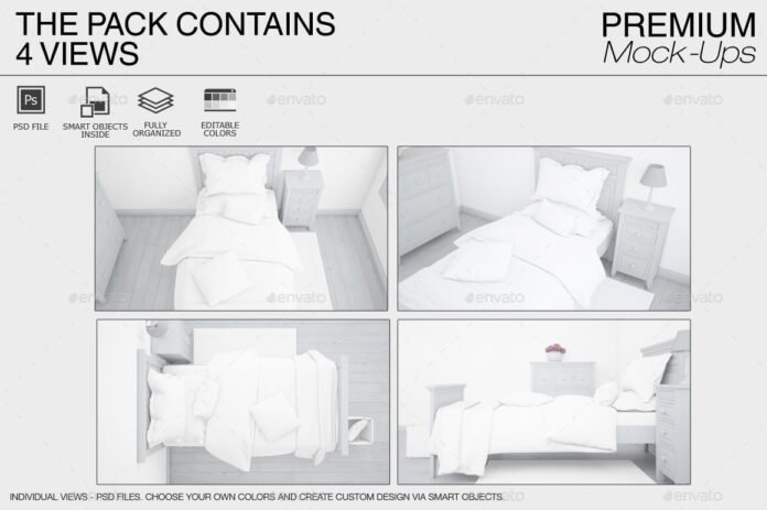 18+ Beautiful Bed Mockup Psd Templates - Mockup Den