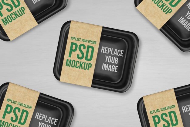 Plastic tray vacuum food mockup Premium Psd (1)