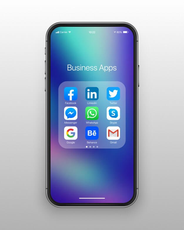 Smartphone folder business social media icons Premium Vector