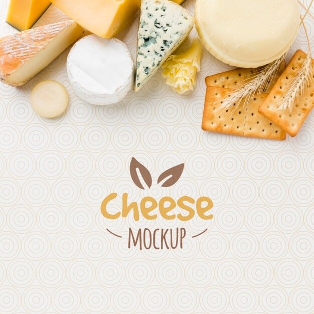 Top view of assortment of locally grown cheese mock-up Free Psd