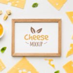Top view of locally grown cheese with frame mock-up Free Psd