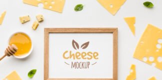 Top view of locally grown cheese with frame mock-up Free Psd