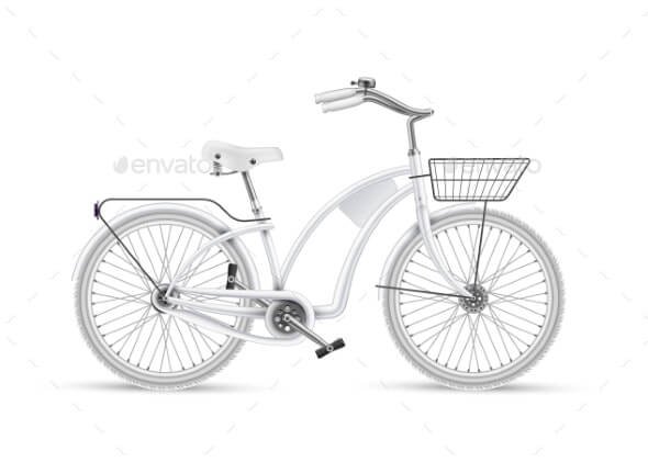 Vector White Bicycle Realistic Isolated Mockup (1)