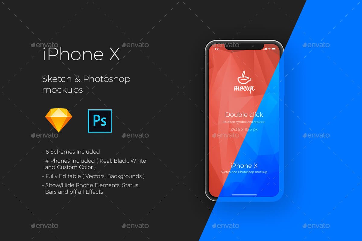 iPhone X App PSD and Sketch Mockups