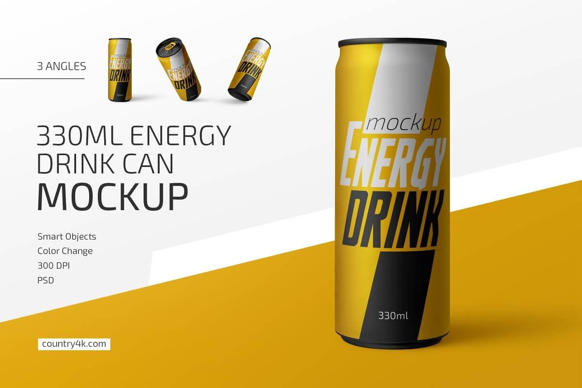 330ml Energy Drink Can Mockup Set (1)