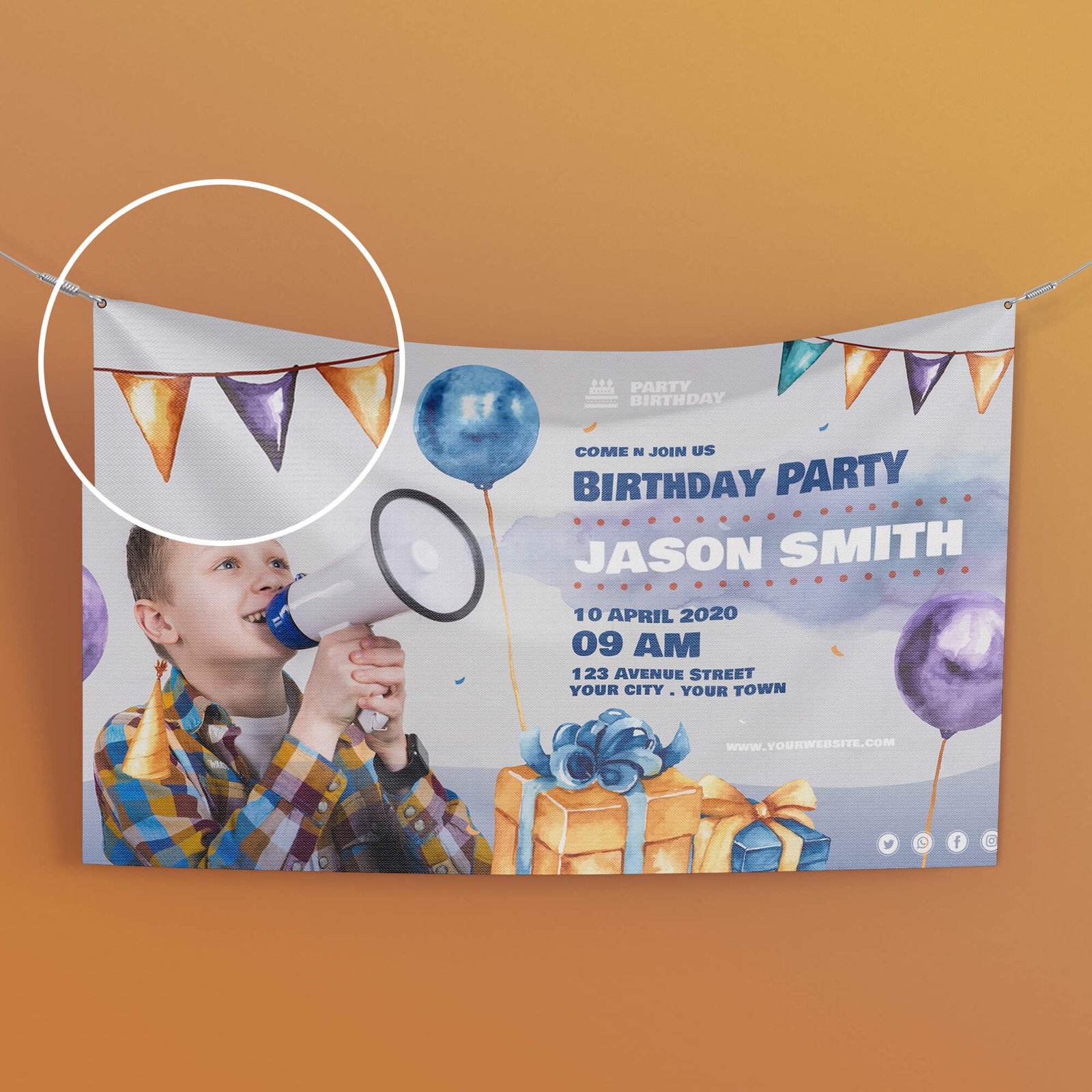 Close Up Of a Free Birthday Banner Mockup PSD Template